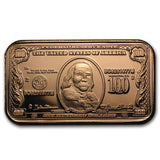 1 Unze Kupfer Bar - $100 Benjamin Franklin Banknote Replica