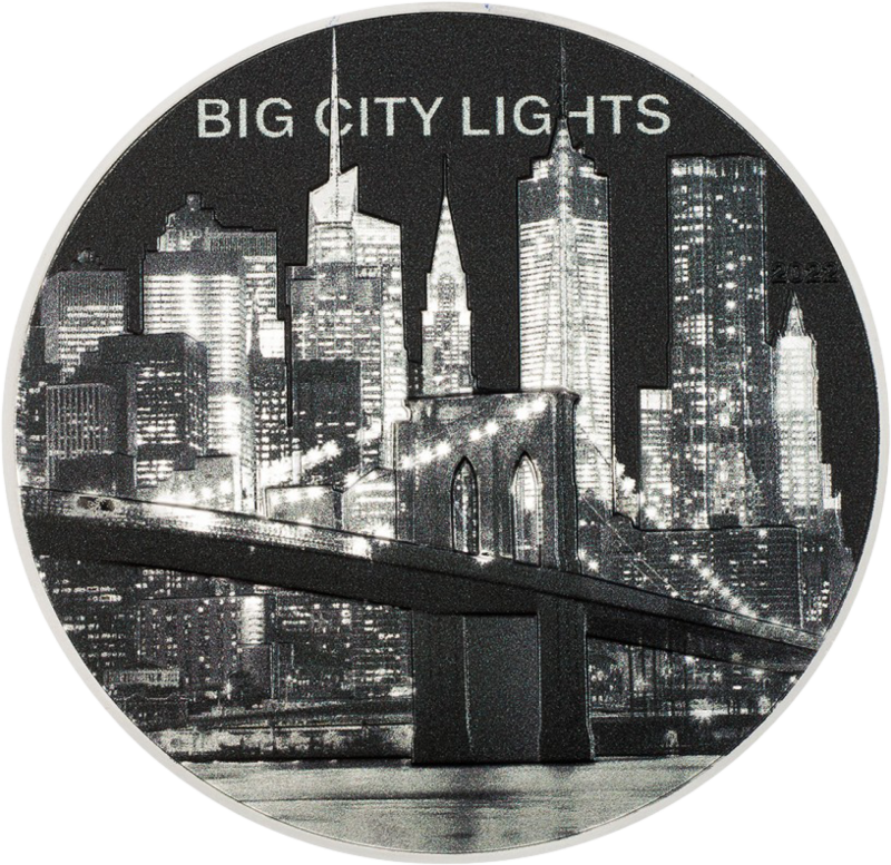 1 Unze Silber Big City Lights New York 2022 PP HR (Auflage: 2.022 | High Relief)