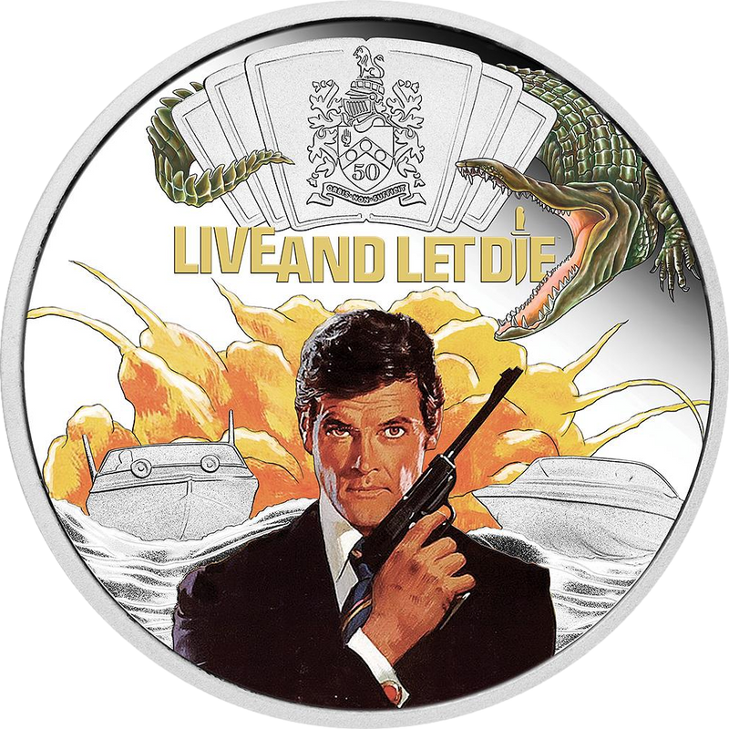 1 Unze Silber James Bond 007 Live and Let die 50. Jubiläum 2023 PP (Auflage: 5.000 | Polierte Platte | coloriert)