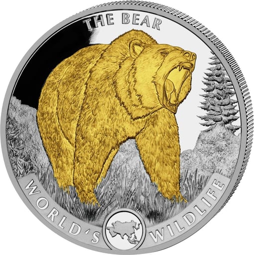 1 Unze Silber World’s Wildlife Grizzlybär (Auflage: 5.000 | teilvergoldet)