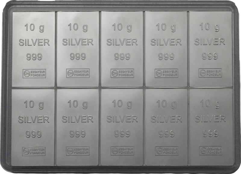 10 x 10 g Silber Tafelbarren Combibarren