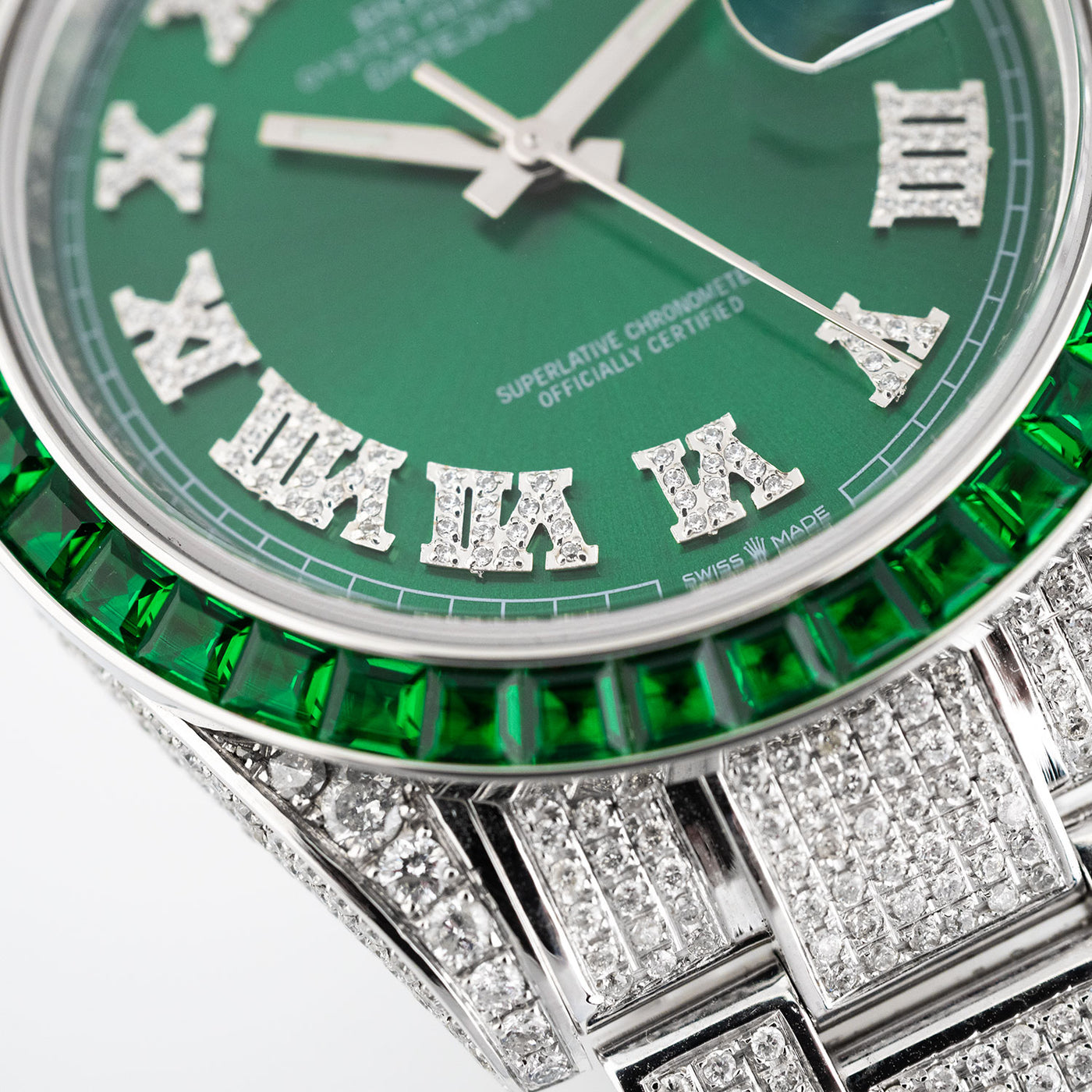Datejust 41mm Iced Out Green Roman Dial Oyster 2019 - 126300 