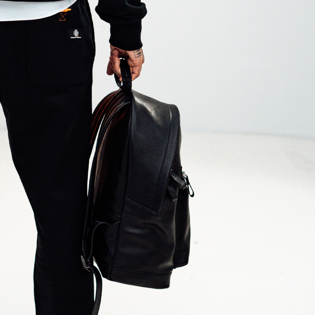 Black faux leather backpack mens online